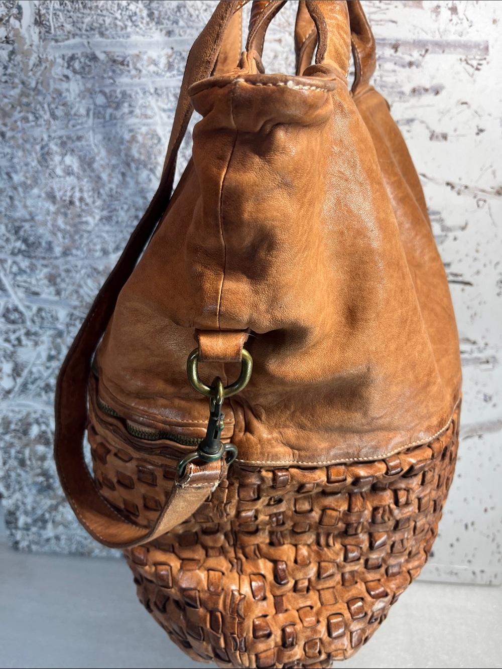 Langellotti Woven Leather Tote Bucket Bag - Picture 2 of 11